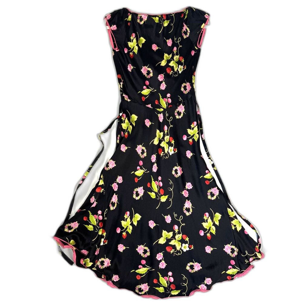 Size 6 Y2K Vintage Betsey Johnson silk dress strawberry cherry fruit print - Picture 4 of 6